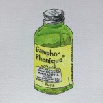 Campho-Phenique,  ink and watercolor on paper, 8 x 5 in.