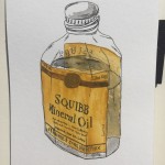 Squibb Mineral Oil, ink and watercolor on paper, 8 x 5 in.