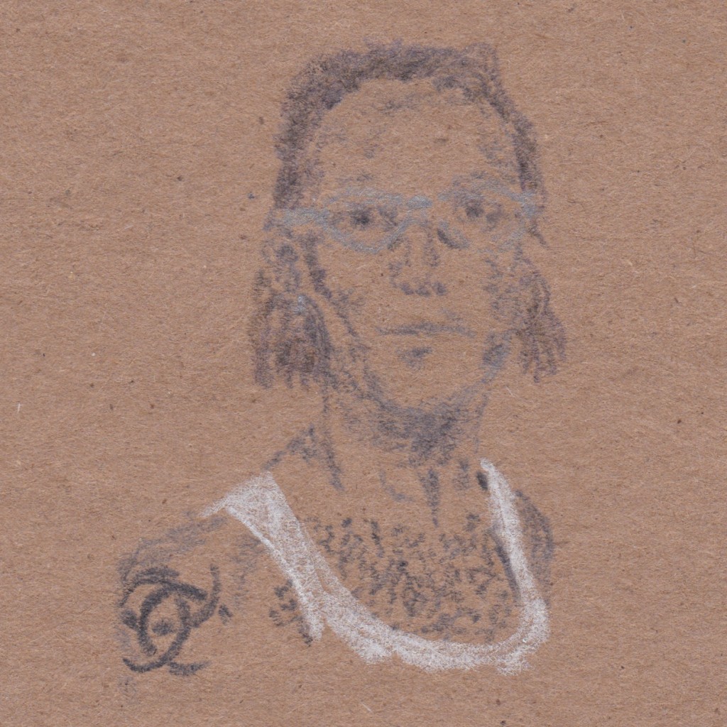"Self-Portrait on the Brink of Something, Photobooth, NYC, 1997" (detail), graphite on paper, 2 x 2in (2018)