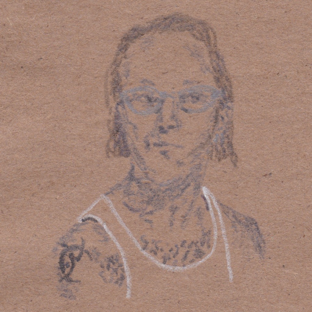 "Self-Portrait on the Brink of Something, Photobooth, NYC, 1997" (detail), graphite on paper, 2 x 2in (2018)
