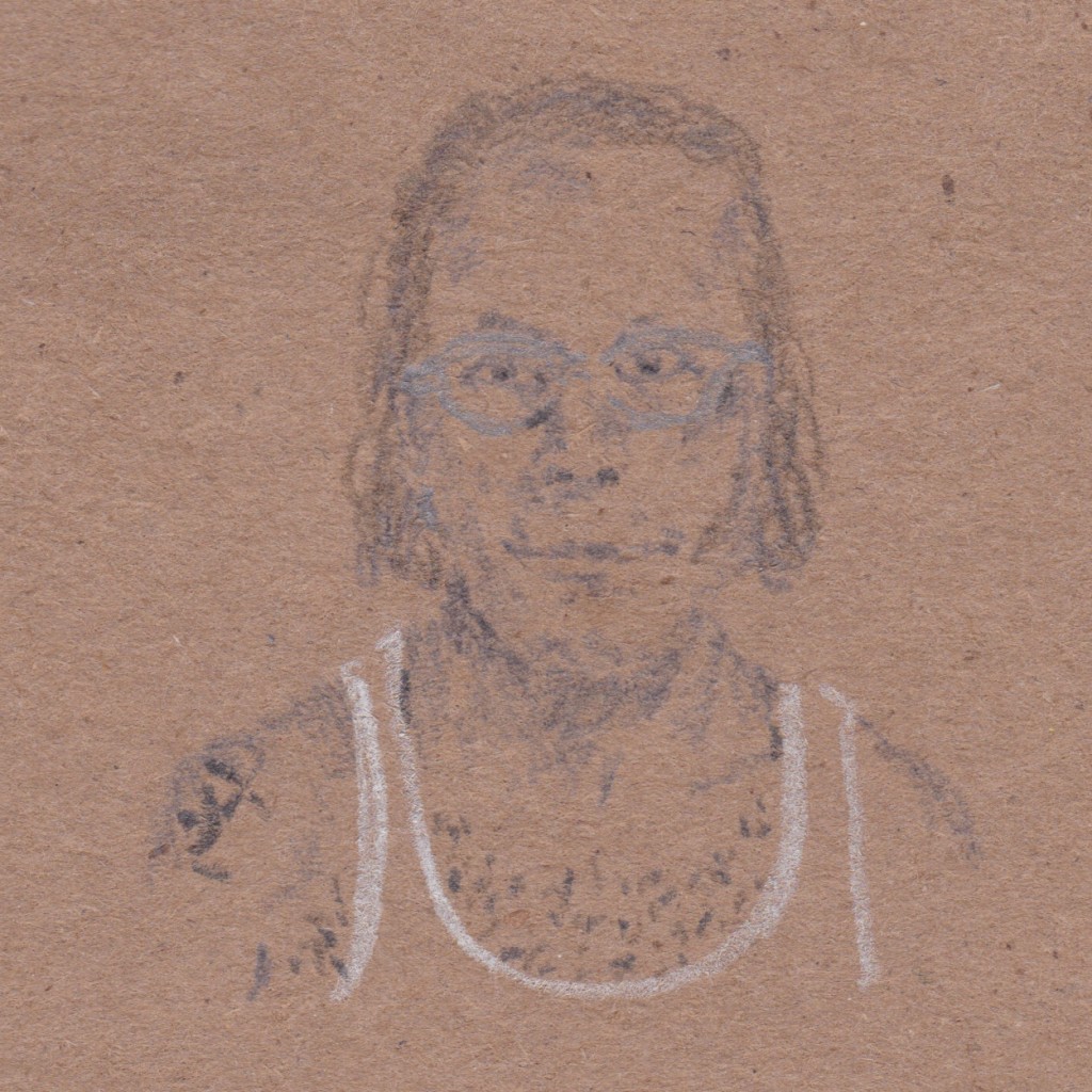 "Self-Portrait on the Brink of Something, Photobooth, NYC, 1997" (detail), graphite on paper, 2 x 2in (2018)